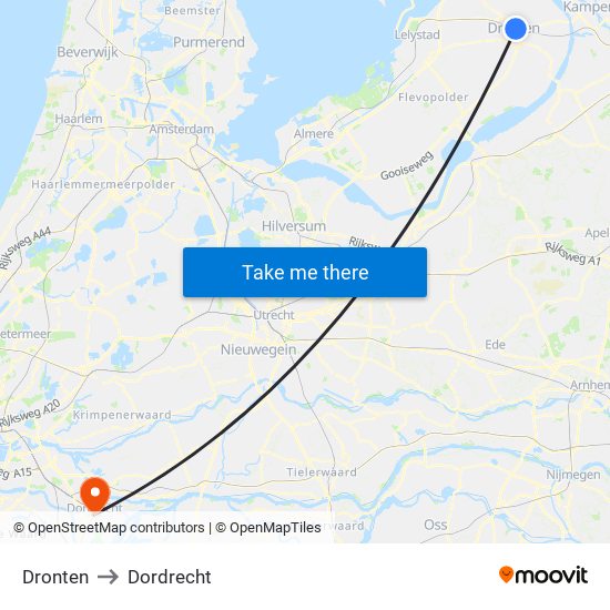 Dronten to Dordrecht map