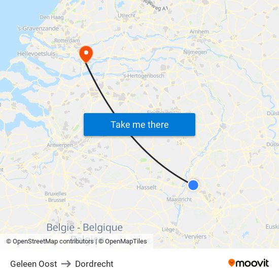 Geleen Oost to Dordrecht map