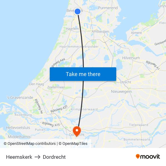 Heemskerk to Dordrecht map