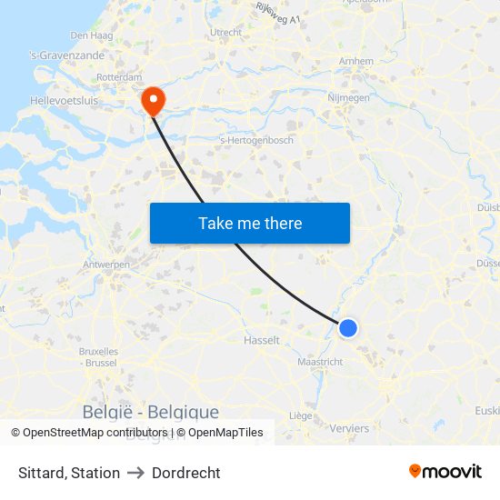 Sittard, Station to Dordrecht map