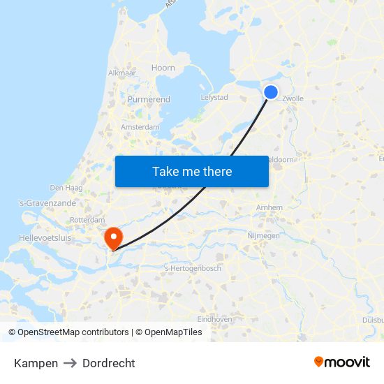 Kampen to Dordrecht map