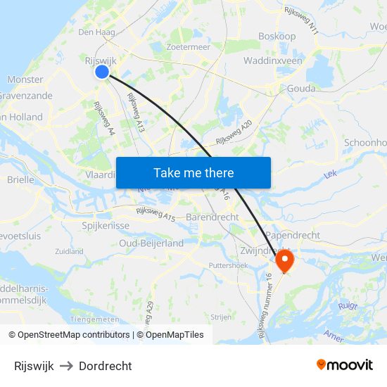 Rijswijk to Dordrecht map