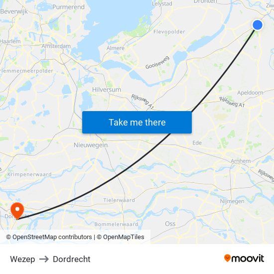 Wezep to Dordrecht map