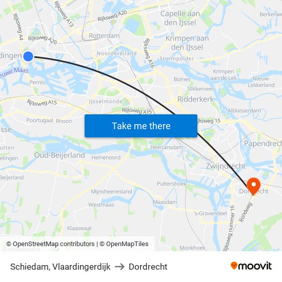 Schiedam, Vlaardingerdijk to Dordrecht map