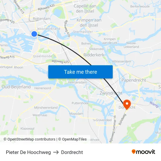Pieter De Hoochweg to Dordrecht map