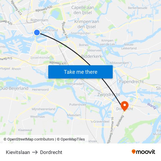 Kievitslaan to Dordrecht map