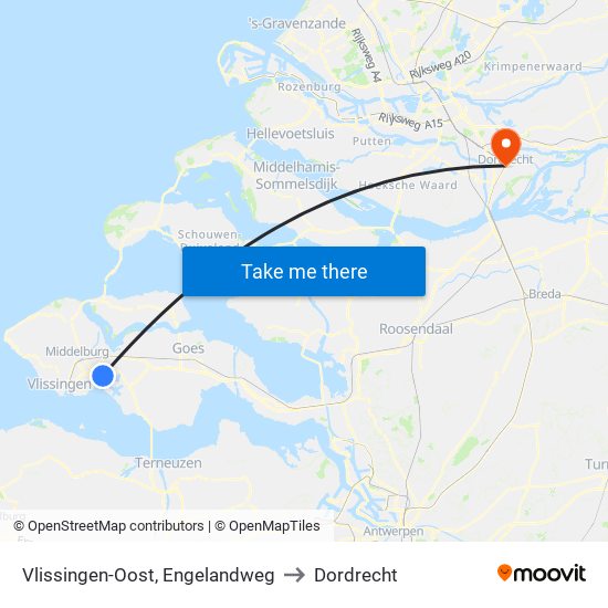 Vlissingen-Oost, Engelandweg to Dordrecht map