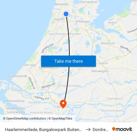 Haarlemmerliede, Bungalowpark Buitenhuizen to Dordrecht map