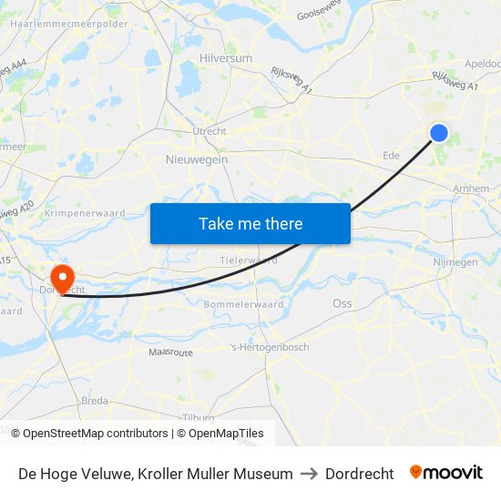 De Hoge Veluwe, Kroller Muller Museum to Dordrecht map