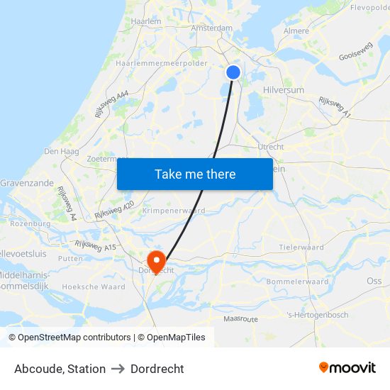 Abcoude, Station to Dordrecht map