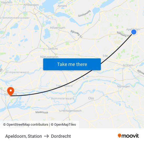 Apeldoorn, Station to Dordrecht map