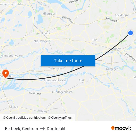 Eerbeek, Centrum to Dordrecht map