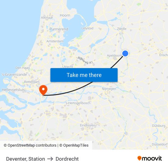 Deventer, Station to Dordrecht map