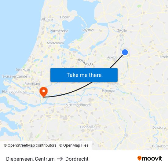 Diepenveen, Centrum to Dordrecht map