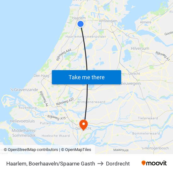 Haarlem, Boerhaaveln/Spaarne Gasth to Dordrecht map