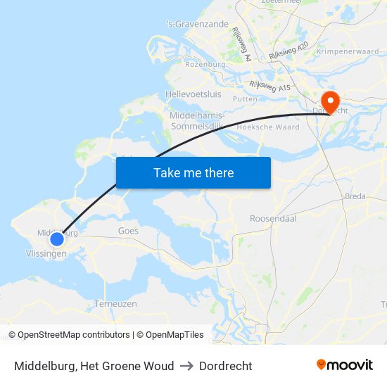 Middelburg, Het Groene Woud to Dordrecht map