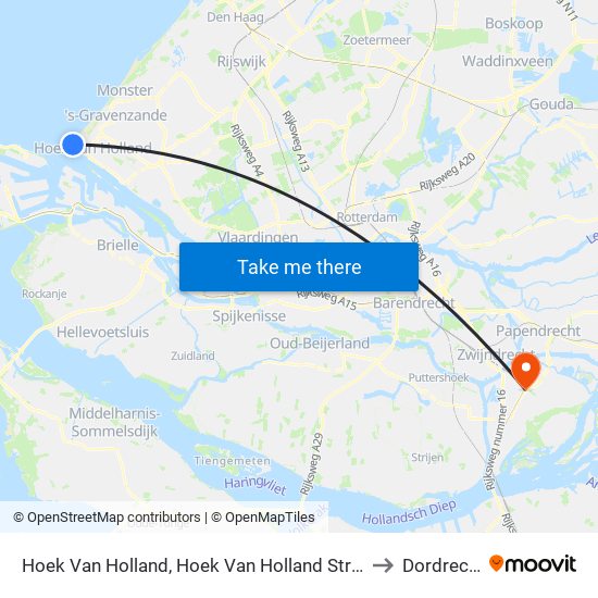 Hoek Van Holland, Hoek Van Holland Strand to Dordrecht map