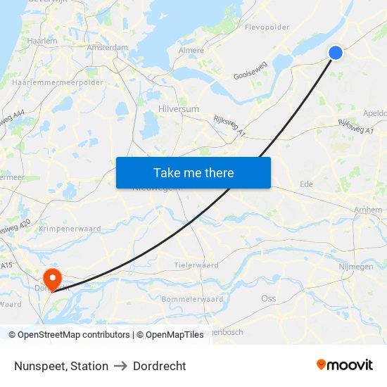 Nunspeet, Station to Dordrecht map