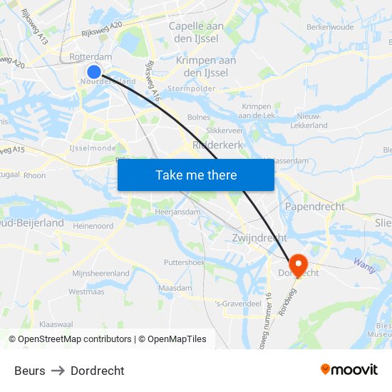 Beurs to Dordrecht map