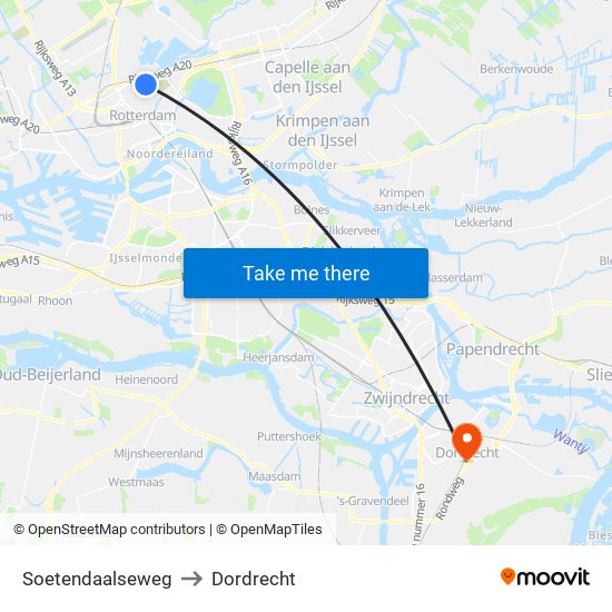 Soetendaalseweg to Dordrecht map