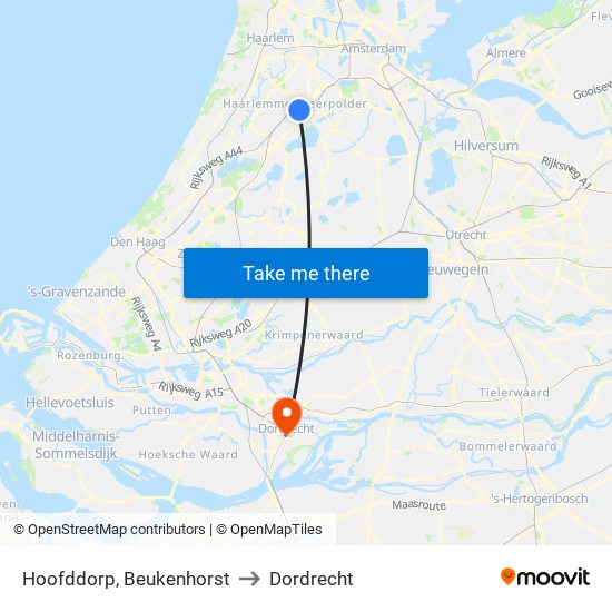 Hoofddorp, Beukenhorst to Dordrecht map