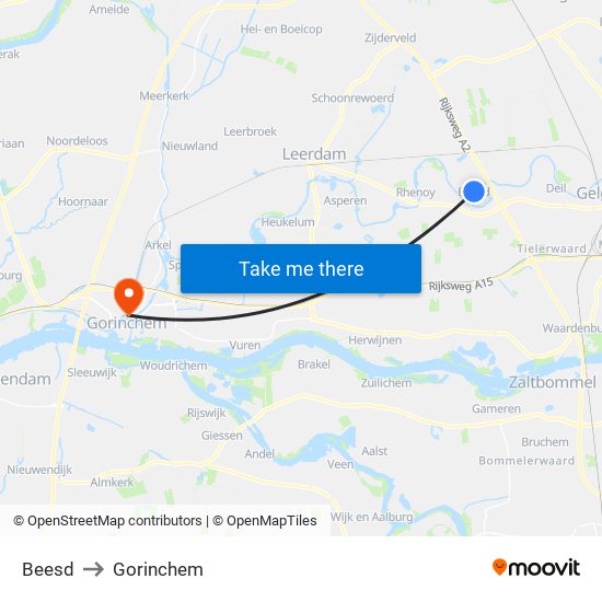 Beesd to Gorinchem map