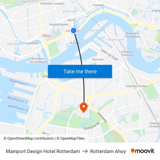 Mainport Design Hotel Rotterdam to Rotterdam Ahoy map