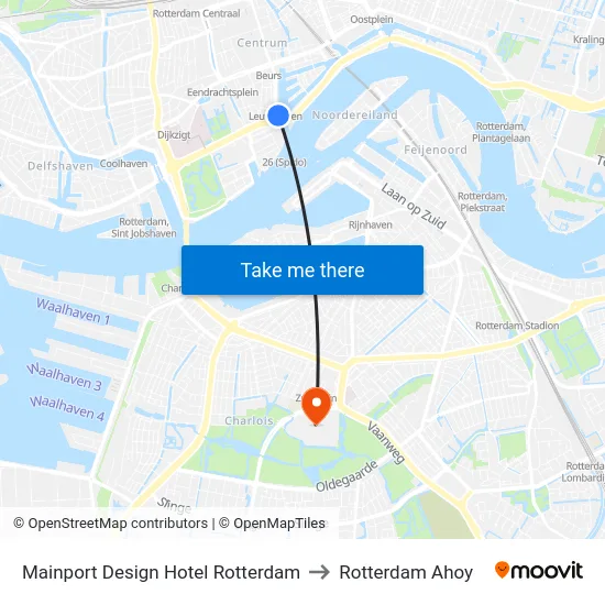 Mainport Design Hotel Rotterdam to Rotterdam Ahoy map