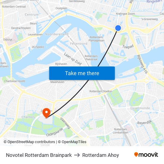Novotel Rotterdam Brainpark to Rotterdam Ahoy map