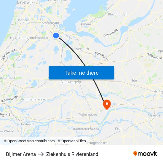 Bijlmer Arena to Ziekenhuis Rivierenland map