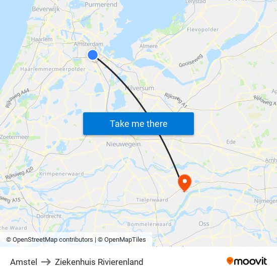 Amstel to Ziekenhuis Rivierenland map