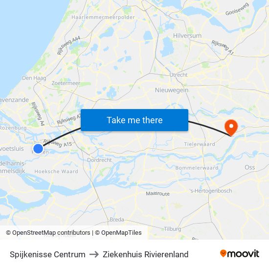 Spijkenisse Centrum to Ziekenhuis Rivierenland map