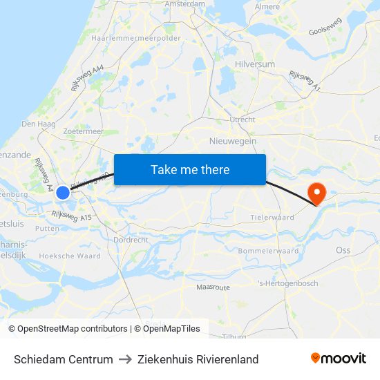 Schiedam Centrum to Ziekenhuis Rivierenland map