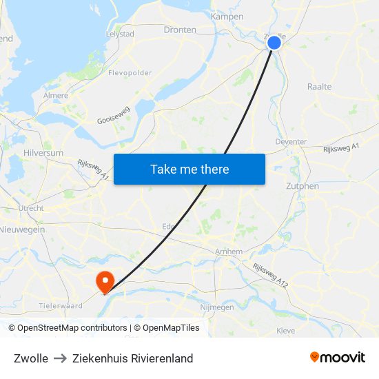 Zwolle to Ziekenhuis Rivierenland map