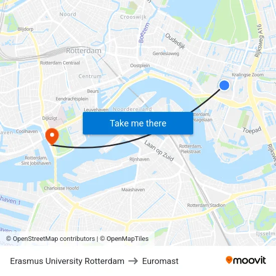 Erasmus University Rotterdam to Euromast map