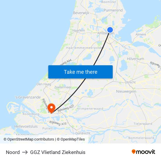 Noord to GGZ Vlietland Ziekenhuis map