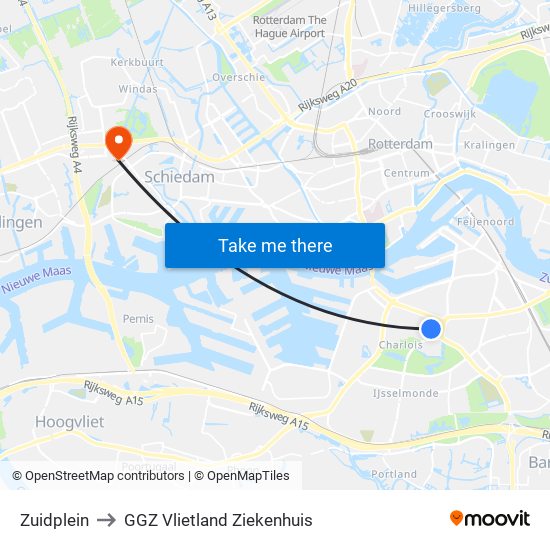 Zuidplein to GGZ Vlietland Ziekenhuis map