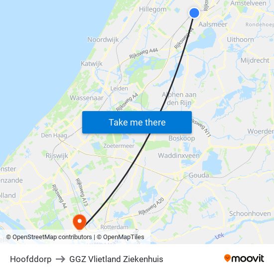 Hoofddorp to GGZ Vlietland Ziekenhuis map