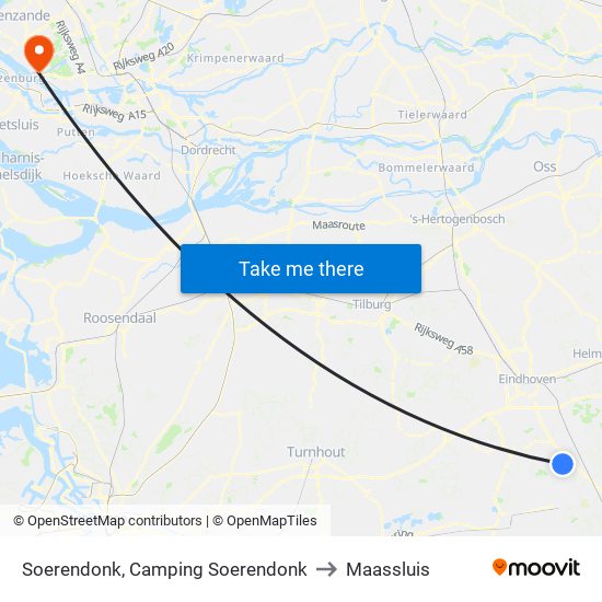 Soerendonk, Camping Soerendonk to Maassluis map