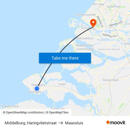 Middelburg, Haringvlietstraat to Maassluis map