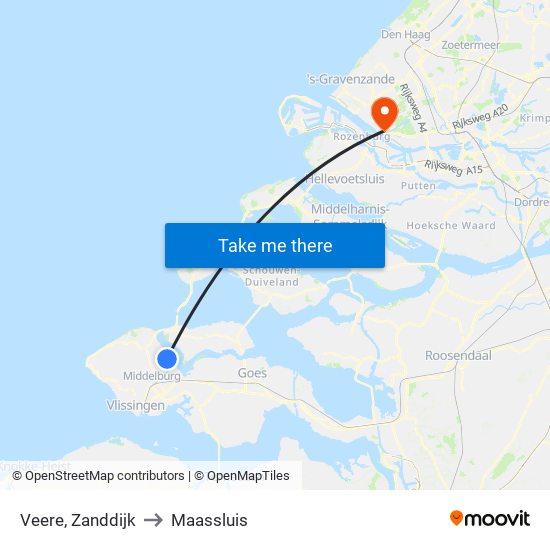 Veere, Zanddijk to Maassluis map