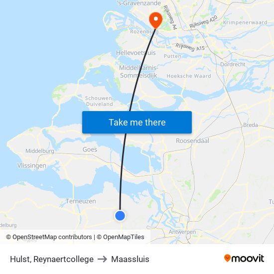 Hulst, Reynaertcollege to Maassluis map