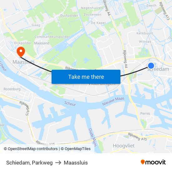 Schiedam, Parkweg to Maassluis map