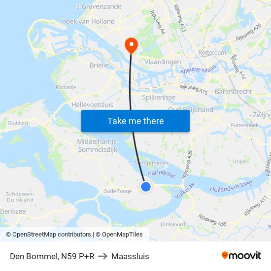 Den Bommel, N59 P+R to Maassluis map