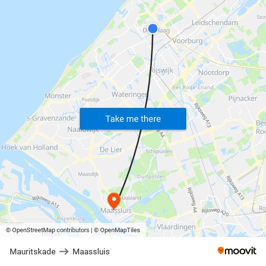 Mauritskade to Maassluis map