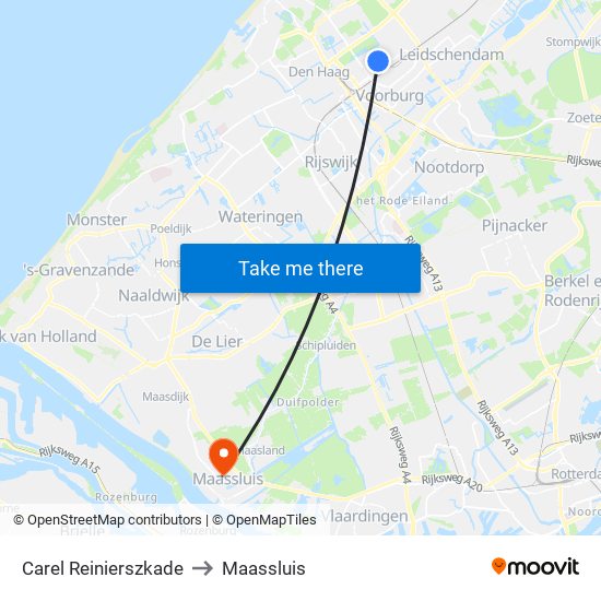 Carel Reinierszkade to Maassluis map