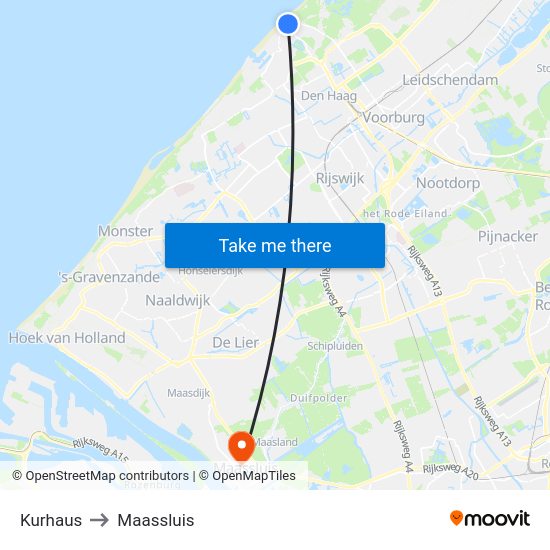 Kurhaus to Maassluis map