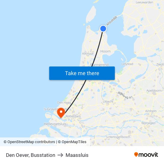 Den Oever, Busstation to Maassluis map