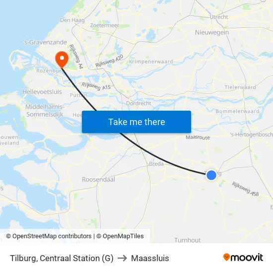 Tilburg, Centraal Station (G) to Maassluis map