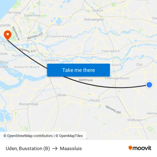 Uden, Busstation (B) to Maassluis map